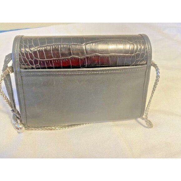 Brighton Boxy Black Croc Leather Silver Chain Strap Crossbody Bag 8.5 x 6 x 3" - Picture 2 of 16